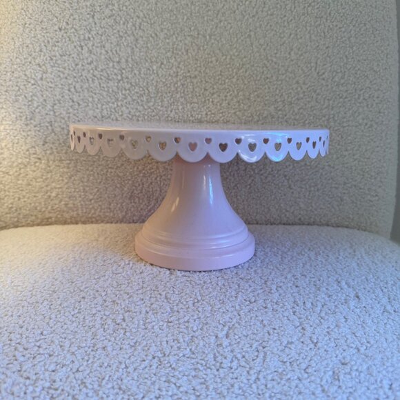 NWOT! Pink Metal Cake Stand With Heart Design 9”x5” Tall - Picture 1 of 5
